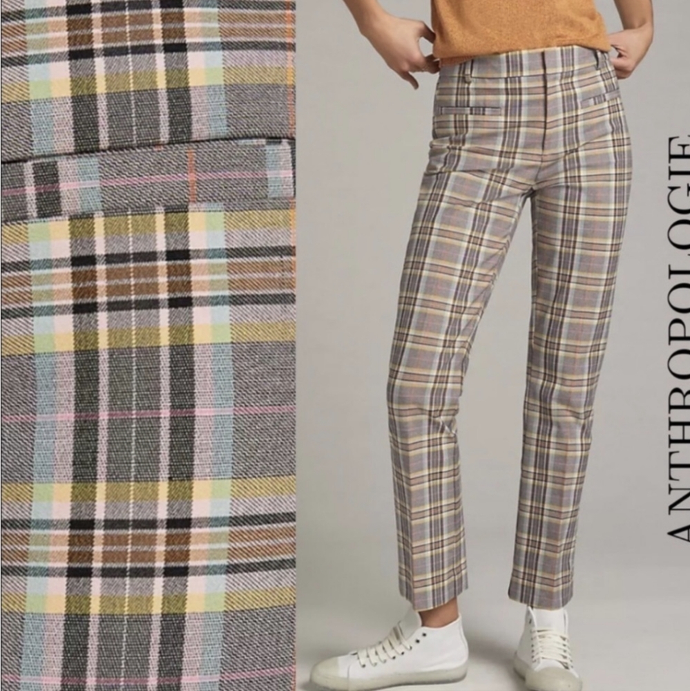 TALL Anthropologie Maeve Essential Slim Flare Plaid Pants